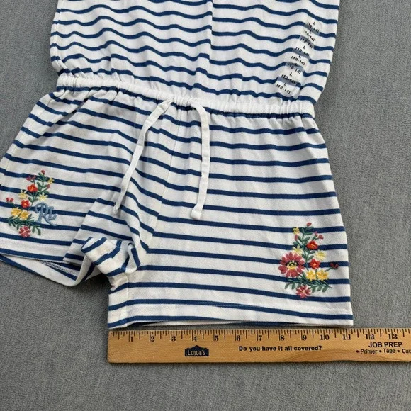 Polo Ralph Lauren Girls Large 12-14 White Blue‎ Striped 100% Cotton Mesh Romper